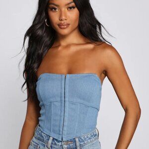 🎀Windsor Trendy Denim Corset - Light Blue Wash